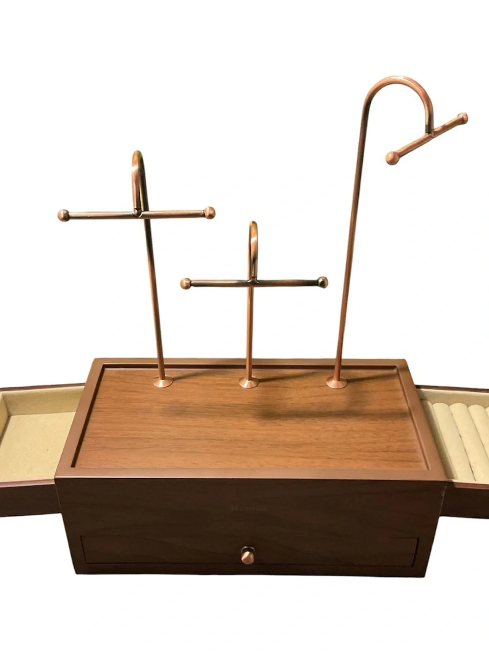 Wood & Copper Jewelry Organizer Box with Multi-Tier Stands-Homde